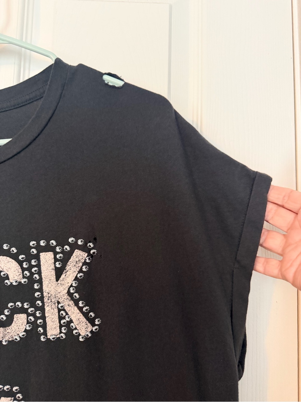 Zutter Black 'Rock & Roll' Distressed Maxi Tee Dress with faux stud details - Picture 6 of 8